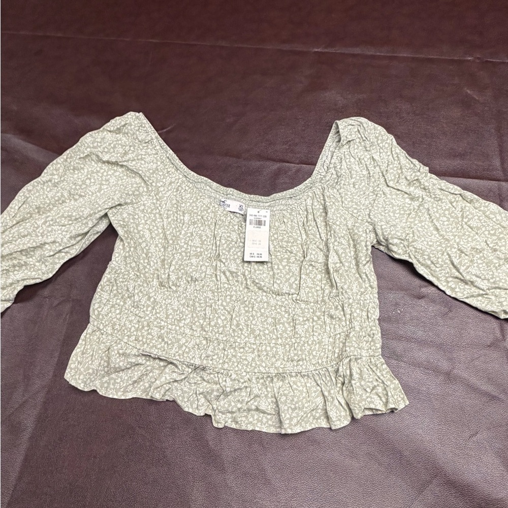 Hollister Sage Floral Smocked Crop Top